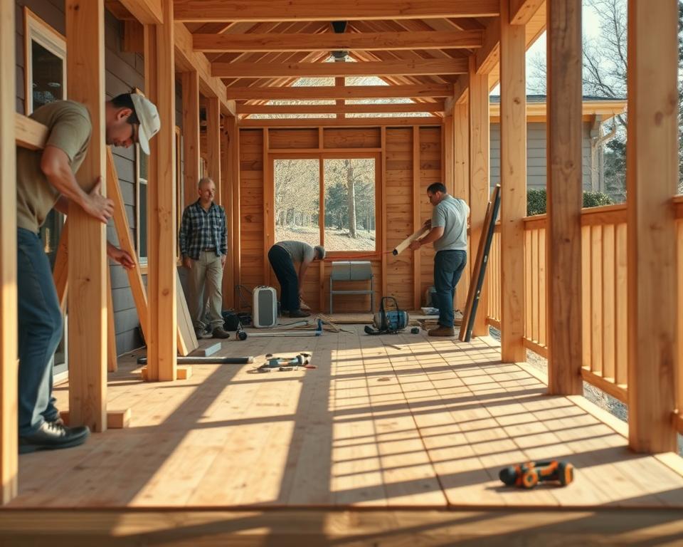 DIY wooden porch construction process