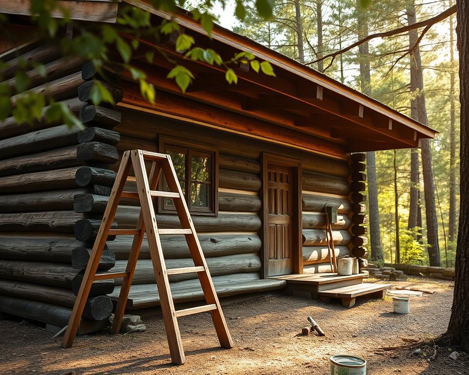 Wooden building painting steps log cabin painting process