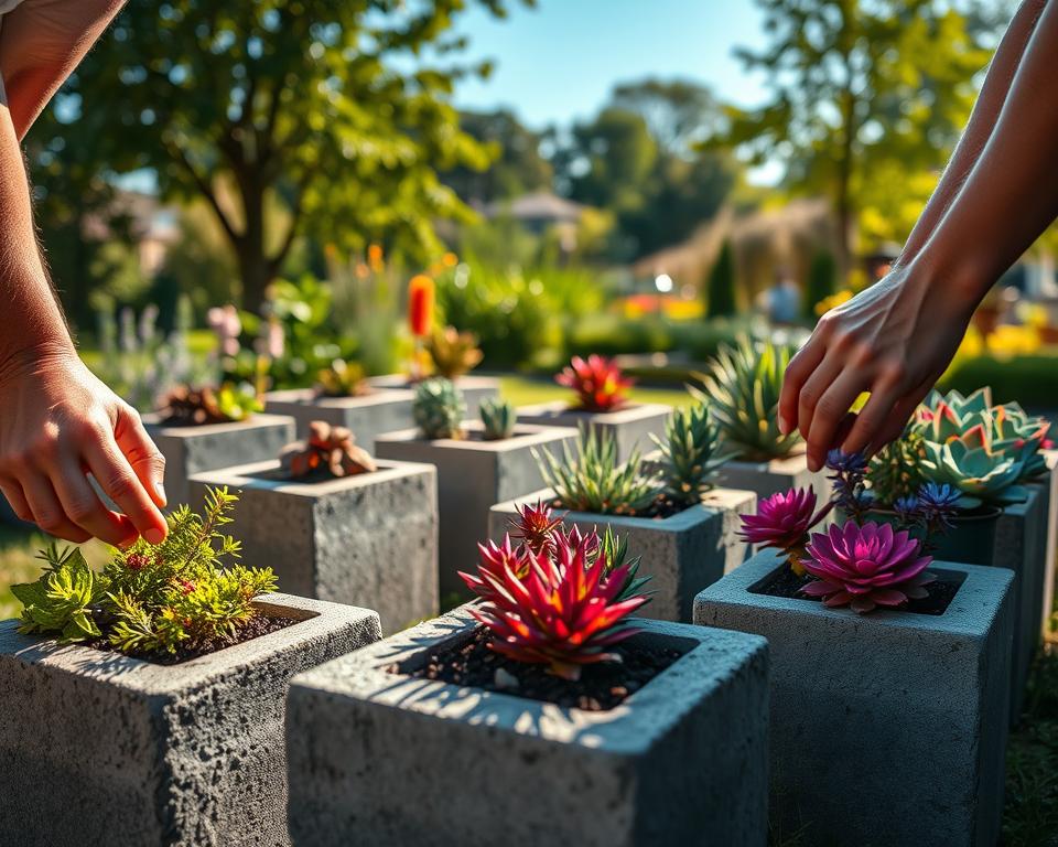 Hardy Plant Planting Technique in Concrete Blocks
